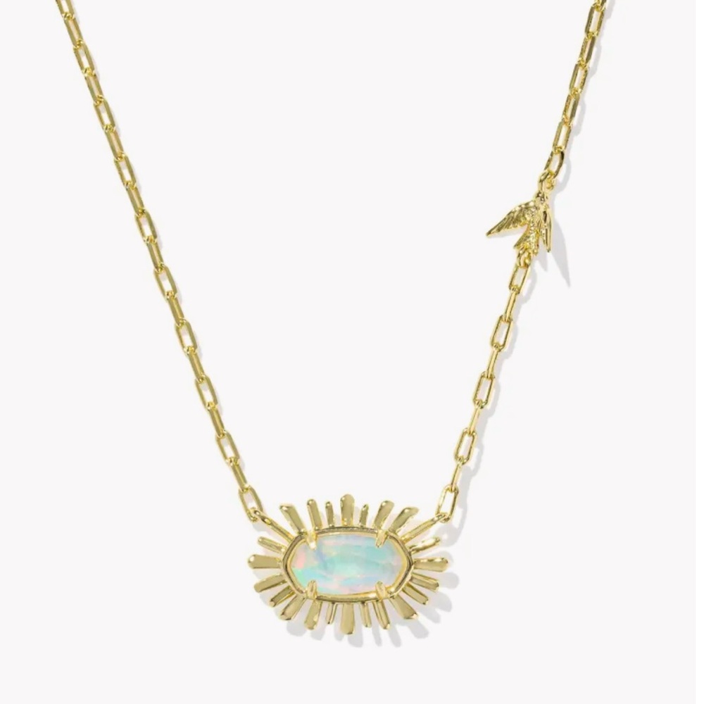 NWT Kendra Scott Elisa Bird Gold Short Pendant Necklace White Opalescent Resin